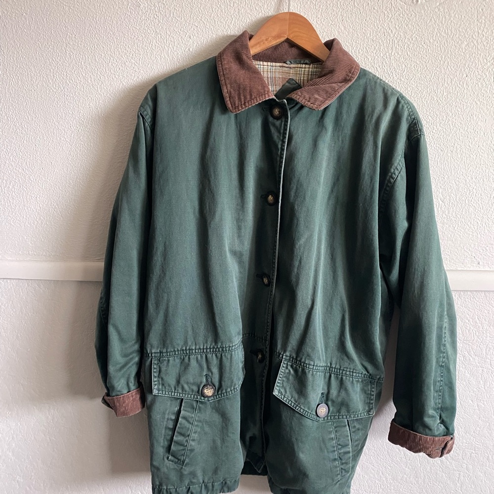 Green chore Jacket with Brown Corduroy Collar